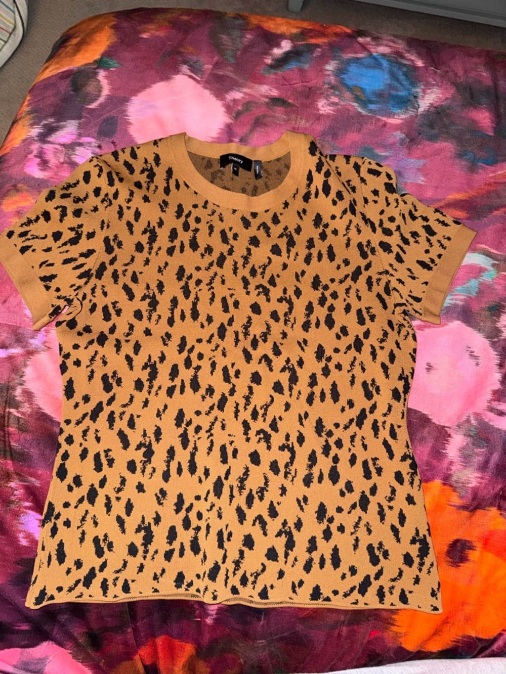 Theory Brown and Black Leopard Print Short Sleeve Tee - Size M